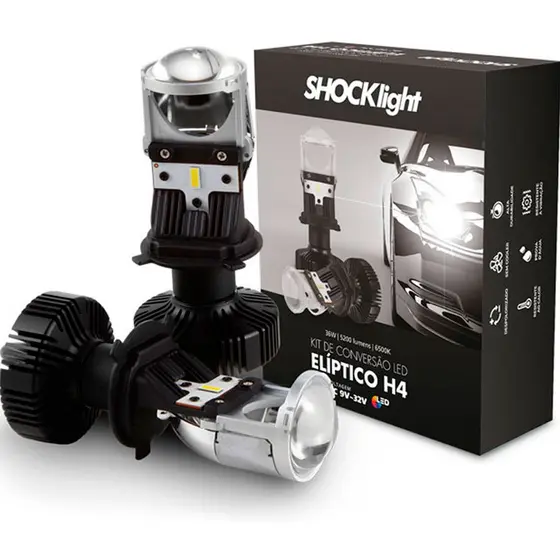 Ultra Led H4 Mini Projetor Canhão Eliptico Shocklight 6500K SLL-H4EP