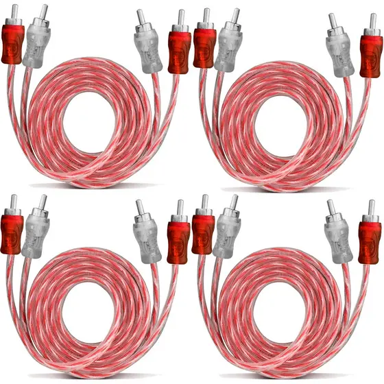 Kit 4 Cabos RCA 1 Metro TechOne Blindado Injetado Vermelho 4mm