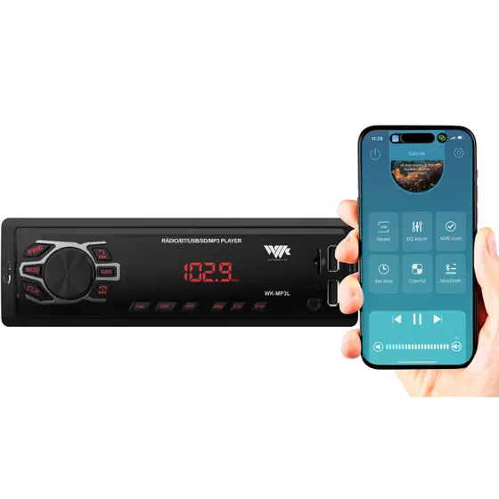 Som Automotivo Bluetooth USB SD Card Rádio FM App Display LED Vermelho WKMP3L