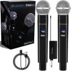 Kit 2 Microfone Sem Fio Digital Leson LS302 2.4GHz Recarregável Igreja Evento Karaokê 30m