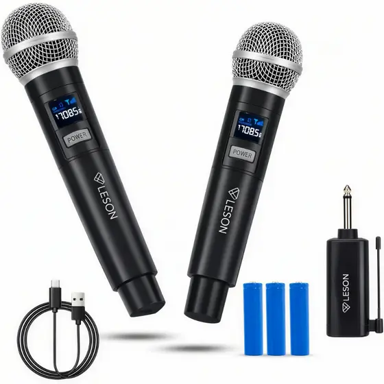 Kit Microfones Dinâmicos Sem Fio Duplo Profissional Recarregável Igreja Palestra Evento 30m