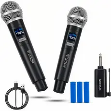 Kit Microfones Dinâmicos Sem Fio Duplo Profissional Recarregável Igreja Palestra Evento 30m