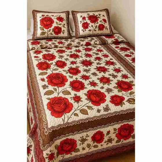 Cobre Leito Ultrassônico Matelado Floral 3 Peças Estampado Queen Bouti Luxo