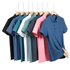 Polo masculina manga curta sem costura importada alto padrão Seda gelada