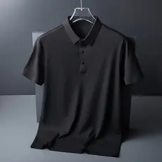 Camisa De Seda Para Homens De Negócios Leve Manga Curta Não-Iron High-End Casual POLO Sem Costura