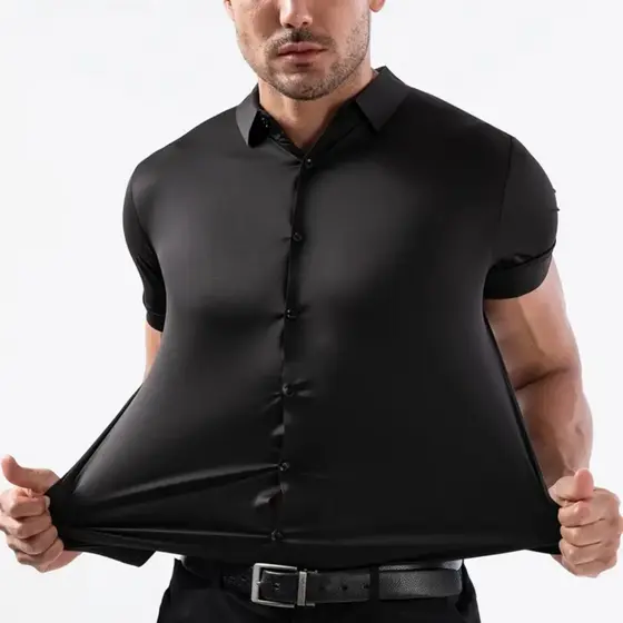 Camisa Masculina Social Manga Curta Não Amassa Estica Slim Tamanhos P M G GG