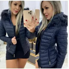 Jaqueta Feminina Bobojaco Nylon Puffer com capuz removível .Jaqueta Forrada Peluciada capuz