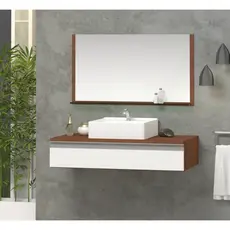 Conjunto safira MDF 80cm gabinete banheiro com cuba e espelheira (com espelho)