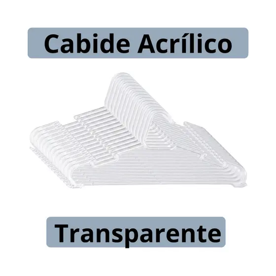 50 Cabide Acrílico TRANSPARENTE Reforçado para Roupas Adulto Chic Cristal