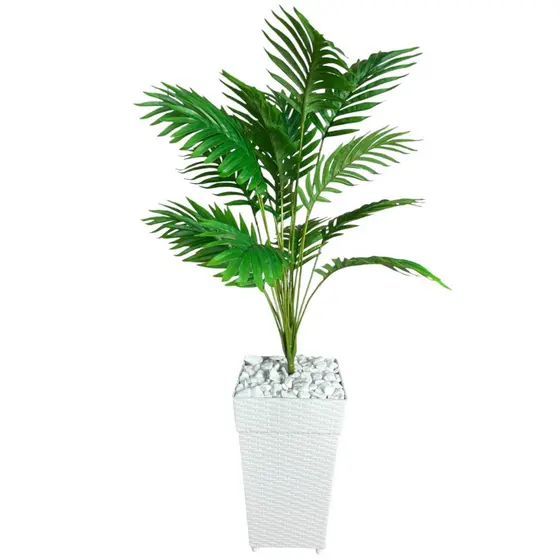 Planta Artificial Palmeira Enfeite E Decoração Casa Sala Escritório Com Vaso Rattan