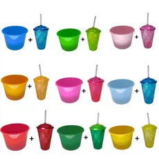 Kit Cinema 15 Balde 1,5L Pipoca + 15 Twister Colorido 500ML Lembrancinha