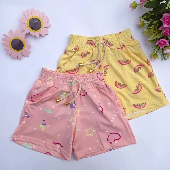 Shortinho - Short Estampado Feminino Infantil e Juvenil Com Bolso Verão