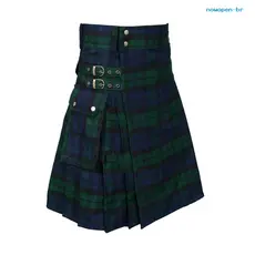 [Agora] Kilt Masculino Tradicional Escocês Utilitário Com 2 Bolsos Saias Tartan Irlandesas Casuais Alças De Couro Sintét