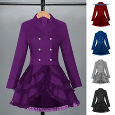 [Agora] Feminino Duplo Breasted Vitoriano Steampunk Blazer Casaco Gótico Smoking Jaqueta Com Bainha De Renda Traje Unifo