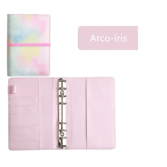 Agenda Planner Caderno Fichario A6 com Fecho Elástico (Cor Arco-Íris)