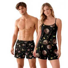 Kit Pijama Casal Feminino Samba Canção Namorados Netflix