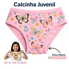 Kit 5 Calcinhas Juvenil Para Adolescente até 15 Anos Forro 100% Algodão Estamapada