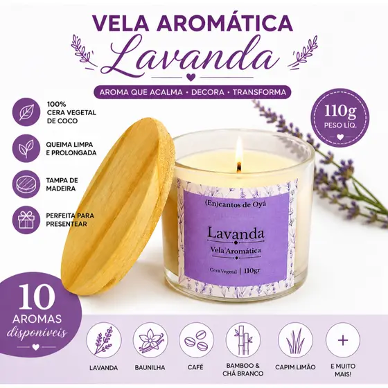 Velas Aromáticas Perfumada 110gr Artesanal Decorativa 10 Fragrâncias Laço Presente Cera Vegetal