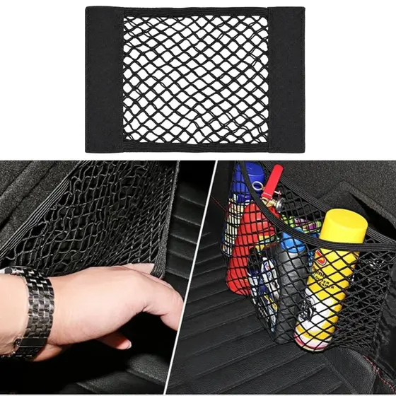 Rede Organizadora Automotiva 30x25cm Com Fixação Em Velcro Porta Objetos Para Carro Universal