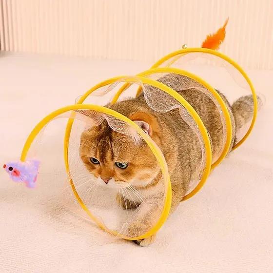 Túnel Colorido Gato Interativo Cachorro Labirinto Dobrável Pet Playground Toca Brinquedos Gatos