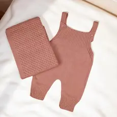 KIT SAIDA MATERNIDADE 2 PÇS TRICOT JARDINEIRA MACACÃO E MANTA PARA BEBE RECEM NASCIDO MENINO E MENINA