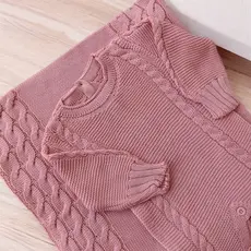 SAÍDA DE MATERNIDADE 2 PÇS DE TRICOT LUXO MACACÃO E MANTA MENINO E MENINA