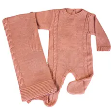 SAIDA MATERNIDADE 2 PÇS DE TRICOT URSINHO MACACÃO E MANTA MENINO E MENINA URSINHA