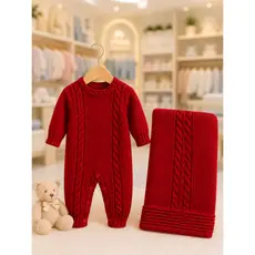 KIT COM 2 PÇS SAIDA MATERNIDADE RECEM NASCIDO MACACÃO E MANTA EM TRICÔ LUXO PREMIUM MENINA E MENINO
