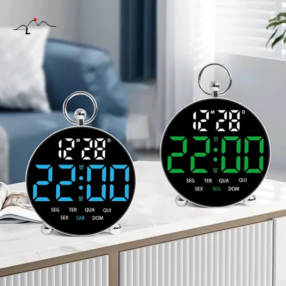 Rel贸gio De Mesa Digital Led Despertador Data e Dia da semana com Cron么metro Alarme