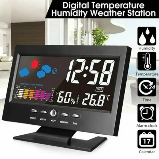 Mostrador Meteorológico Do Calendário Relógio Digital LED De Alarme De Fundo Soneca Monitor De Temperatura Eletrônico