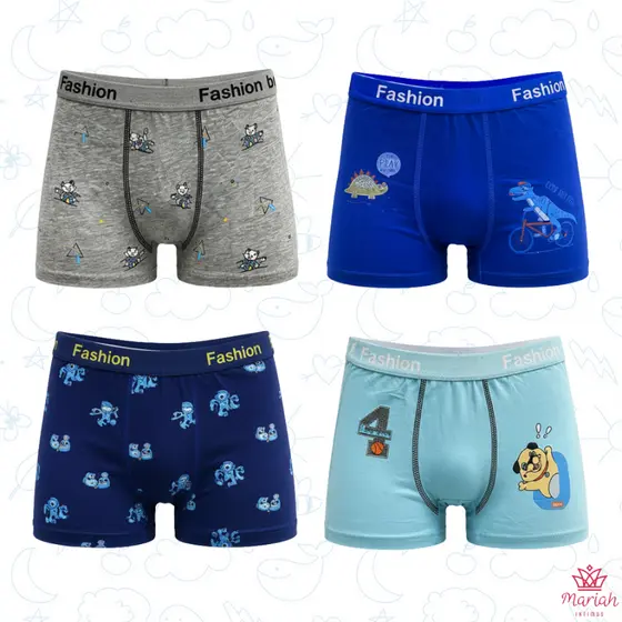 Kit 9/6 ou 3 Cuecas Boxer Infantil Masculina Tecido Confortável Cores Sortidas