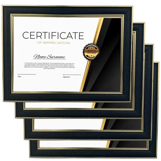 Kit 6 Porta Certificado Diploma Preto Detalhado Tamanho A4 Grande 21 Cm x 29,7 Cm Porta Retrato Escritório Consultório