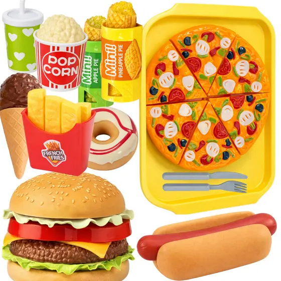 Kit Comidinha Infantil Educativa Lanche Hambúrguer Pizza Sanduíche Para Mini Cozinha Brinquedo De Menina
