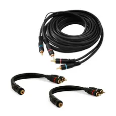 Kit Cabos RCA 1 Metro + 2 RCA Y 2M1F 2 Machos e 1 Fêmea Semi Blindado Som Amplificador Automotivo