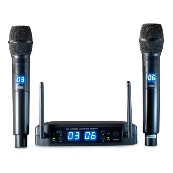 Microfone Duplo Sem Fio Digital 32 Frequências Ls916 Leson Cor Preto 2 Microfones