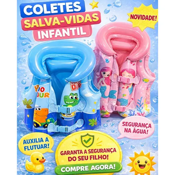 Colete De Natação Infantil Boia Salva Vidas Inflável Ideal Praia e Piscina Trava de Segurança Resistente