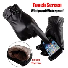 Luva de Couro Térmica Forrada Touch Screen Motoqueiro Impermeável Para O Inverno Tela De Toque