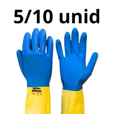 Kit 5/10  Luva Neoprene Látex Limpeza Pesada Bicolor Epi Azul CA 49127