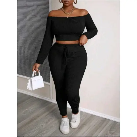 CONJUNTO FERNANDA PLUS SIZE GLAMOUR CROPPED + CALÇA CASUAL MODERNO