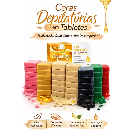 Cera Quente Depilflax Original Depilatória em Tabletes Natural Mel Morango Rosa Coco Negra Hortela