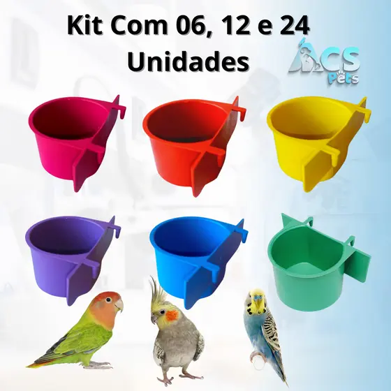 Kit Bebedouro e Comedouro Com Aba e Gancho Para Calopsita, Periquito, Agapornis, Papagaio e Canario