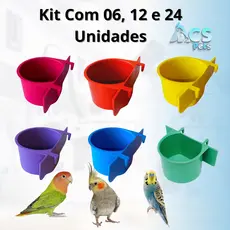 Kit Bebedouro e Comedouro Com Aba e Gancho Para Calopsita, Periquito, Agapornis, Papagaio e Canario