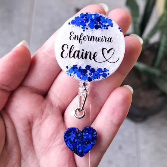 Porta Crachá retrátil personalizado em resina nome profissão