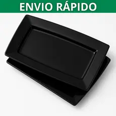 Kit 5 a 40 Bandejas Petisqueira Plástico Pretas Lanches Porções Espetinho Bar Pasteis Petisco Festas