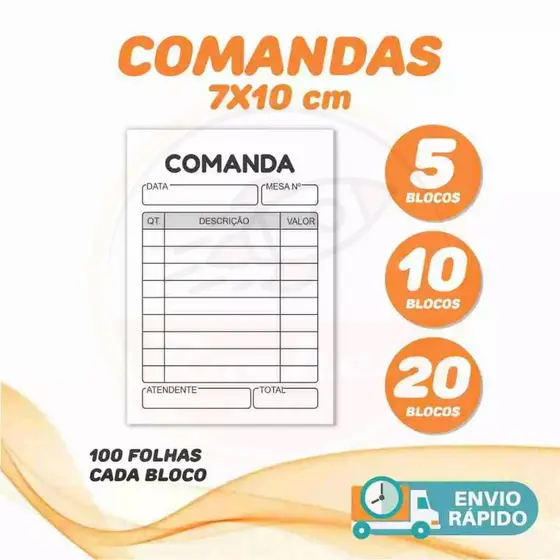 Bloco de Comanda (100 folhas cada bloco) Kit 05 até 50 Blocos
