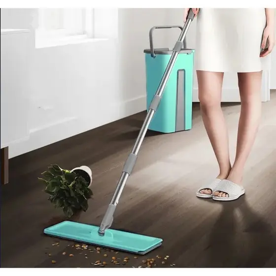 Mop Flat Rodo de Limpeza 5 Litros Com Balde Lava Seca Profissional Com 1 Refil Esfregão Lavanderia