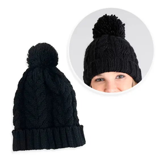 Touca Lã De Frio Com Pompom Feminino Masculino Unissex Gorro Medio De Lã Tricot Inverno - Preta