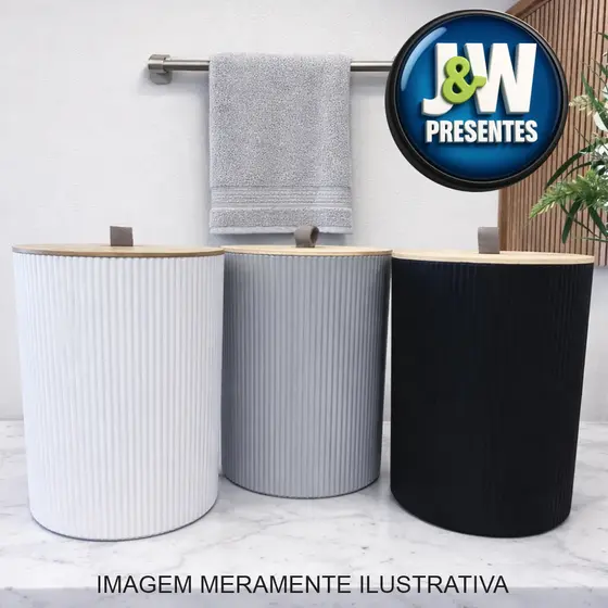 Lixeira Tampa de Bambu 1 Peça Luxo 7,8 Litros Lavabo Banheiro Cozinha Quarto Escritório Moderno