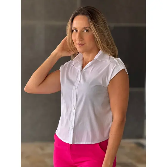 Blusa Feminina Estilo Camisa Office de Tricoline Tendência Verão Social