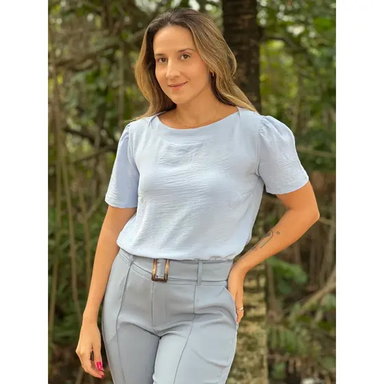 Blusa Feminina Básica Gola Transpasse Manga Curta Gola Redonda